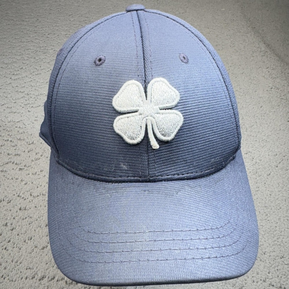 Black Clover Hat Cap Fitted Mens Medium Blue Live Lucky Embroidered Canvas Lined